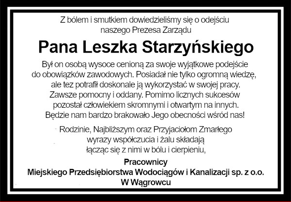 kondolencje Leszek Starzynski kondolencje Leszek Starzynski