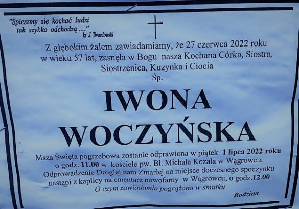 OSTATNIE POŻEGNANIE Odeszli od nas Iwona Woczyńska, Zygmunt Zięba